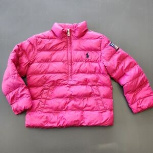 Polo Ralph Lauren Jacket Girls 4T Pink Puffer Quilted Lightweight 1/2 Zip Pocket